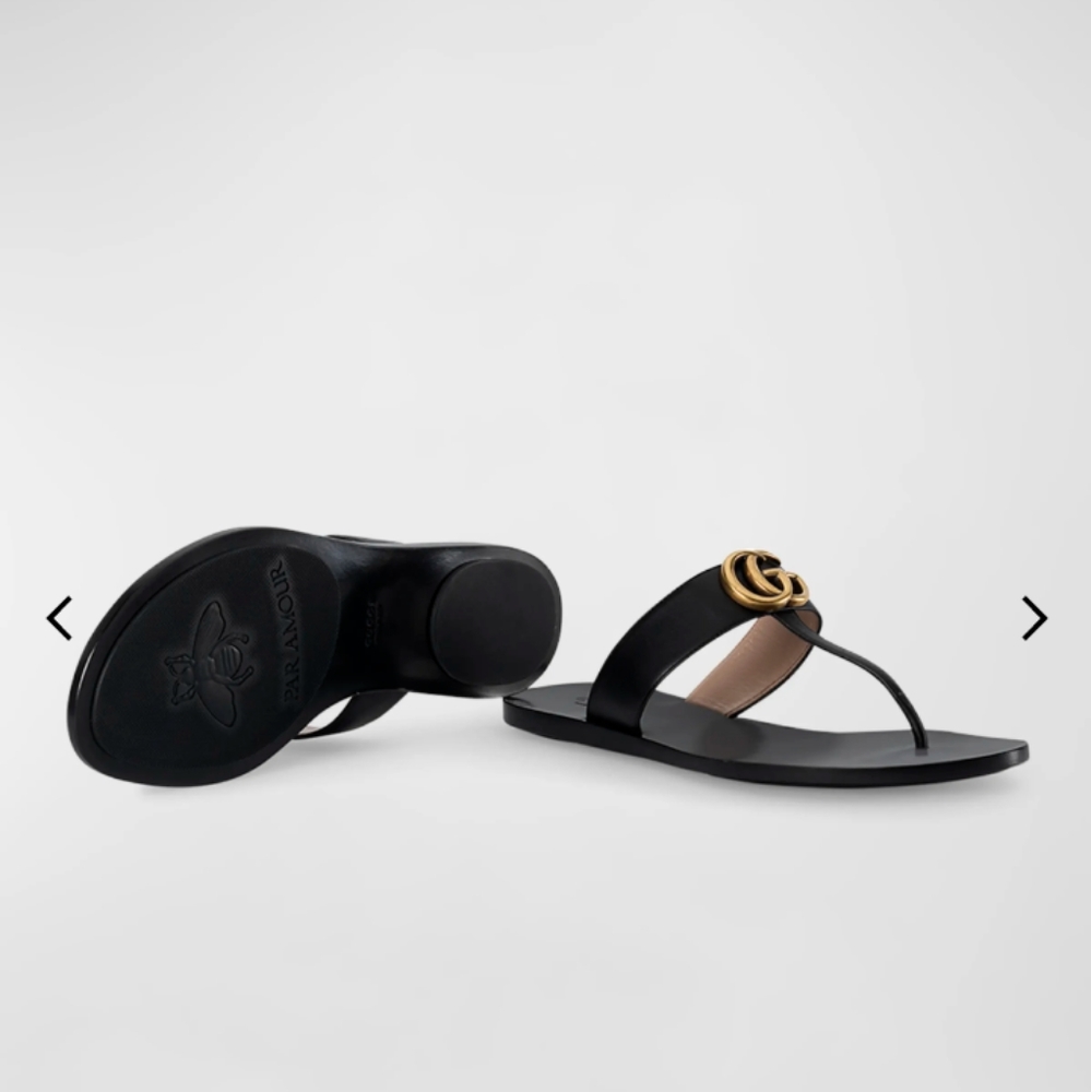 Ladies Gucci Flat Marmont Leather Sandals
